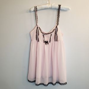 EUC Victoria Secret Lacy Babydoll Teddy, Sheer Chiffon, Pink  & Black, Size L